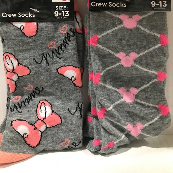 Disney, Disney Minnie Mouse, Minnie Mouse, Crew Socks, Size 9 - 13, 2 Pack Socks - Picture 1 of 7